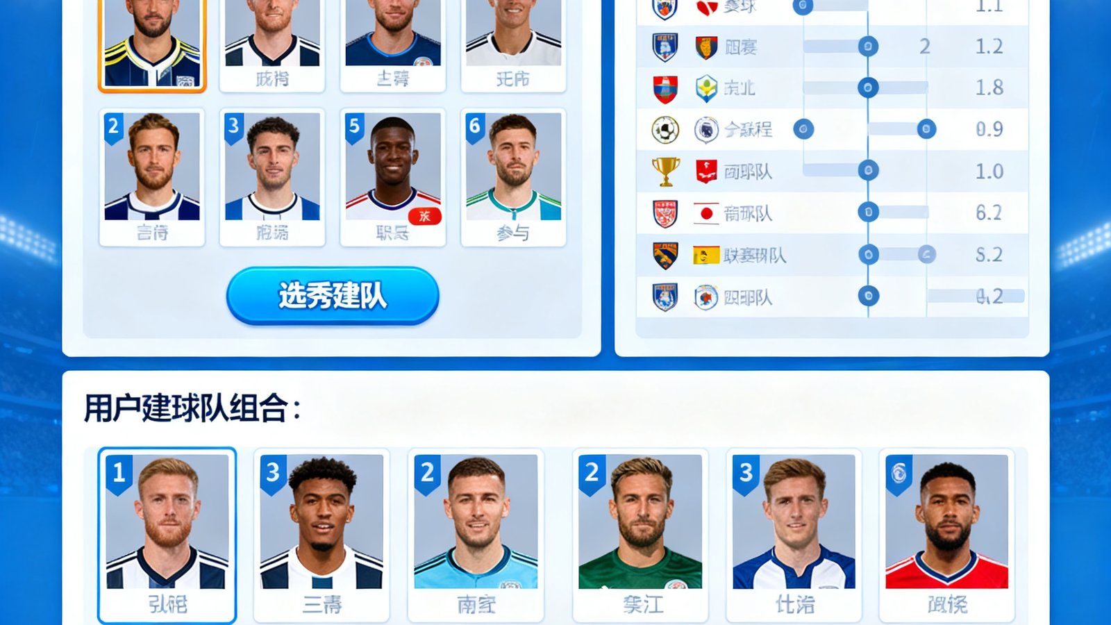 新球体育范特西英超游戏界面，玩家可以选秀建队并参与联赛